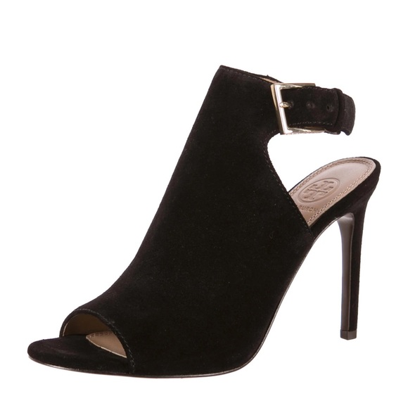 Tory Burch 'Brittania' Peep Toe Suede Bootie, black, size 9 - Picture 1 of 16